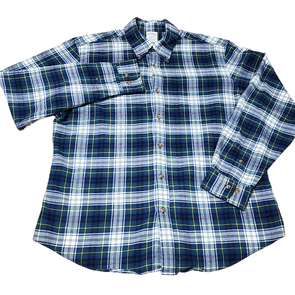 Brooks Brothers Flannel Shirt Mens Large Blue Plaid Button Down Long Sleeve